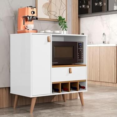 Imagem de Armario de Cozinha Suporte Microondas Elena Suspenso e com Pés cor Branco/Nature - MJM Casa dos Moveis