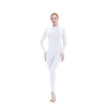 Imagem de Kninmdor Body feminino Unitard Dance, gola alta, gola rolê, collant de corpo inteiro, manga comprida, peça única, Branco, M