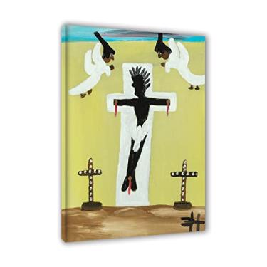 Imagem de JZSDGB Clementine Hunter Prints-Famous Paintings Wall Art Posters-Reprodução em tela - Crucificação emoldurada pronta para pendurar arte de parede Imagens de paisagem para decoração de casa 30 x 45 cm