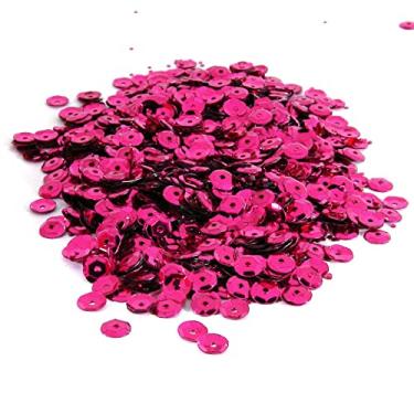 Imagem de 20 gramas soltas brilhantes facetadas 6 mm taça costurada em lantejoulas enfeitadas, disco fino metálico espaçador (rosa fúcsia brilhante)