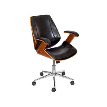 Imagem de Cadeira de Escritório Diretor Bergen Preta e Amadeirada - Modern