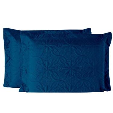 Imagem de Porta Travesseiro Floral Azul Marinho Casaborda 2 Peças, Azul
