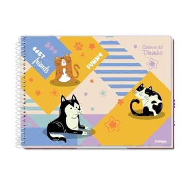 Imagem de Caderno de Desenho e Cartografia Escolar Grande Pet Fun Coleção 2025 80 Folhas Credeal (Husky)