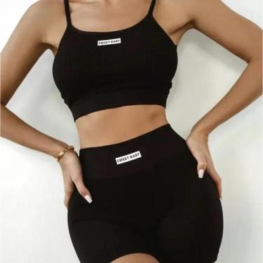 Imagem de Conjunto de Yoga Feminino Sem Costura - Regata e Calças com Estampa de