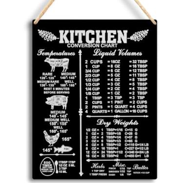 Imagem de Tabela de conversões de medição de cozinha prática placa suspensa de madeira - decoração de arte de parede de cozinha 20 x 25 cm - B01
