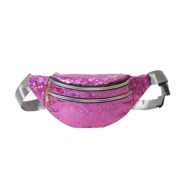 Imagem de eYLun Pochete holográfica feminina bolsa de cinto, bolsa transversal, bolsa de cintura, impermeável, mochila de cintura para corrida, viagem, Vermelho rosa, Bolsa de cintura