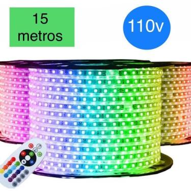 Imagem de Fita led mangueira chata RGB colorida 15 metros 110volts com fonte - L