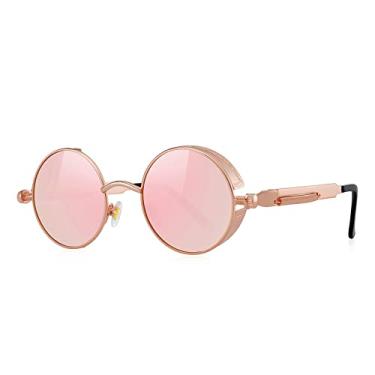 Imagem de MERRY'S Óculos de sol góticos Steampunk para mulheres e homens, armação de metal com lentes redondas S567 (espelho rosa, 46)