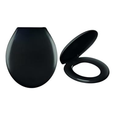 Imagem de Assento Tampa Vaso Sanitário Almofadado Redondo Oval Cor Branco(Preto)