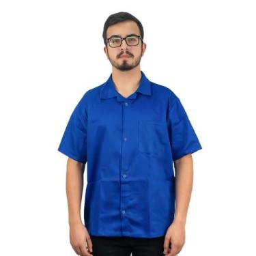 Imagem de Uniforme Profissional Jaleco Azul de Sarja Manga Curta Com Bolso - EQP