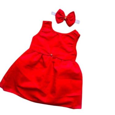 Imagem de Vestido bebê menina acompanha laço - Ajbabykids, Vermelho, 3-6 Meses