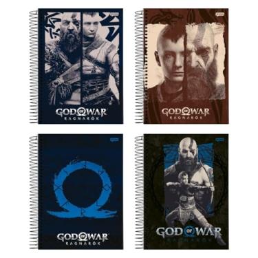 Imagem de 4 Caderno Univ. 1x1 80Fl God Of War Kratos Atreus Capa Dura