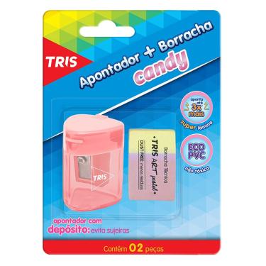 Imagem de TRIS Kit Apontador com Depósito e Borracha ECO PVC Dust Free Candy Rosa Escolar