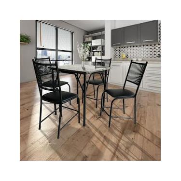 Imagem de Mesa de Jantar Quadrada Famais Cairo com 4 Cadeiras – Preta
