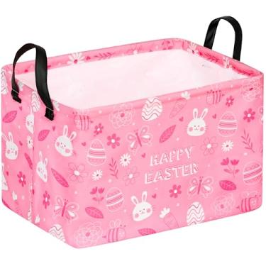 Imagem de MAIZMZ Cesta De Armazenamento Páscoa, Ovos, Coelho, Flores, Presentes, Cubo, Crianças, Caixas À Prova D'Água, Organizador, Cestos Dobráveis Prateleira Armário Com Alças Para Mulheres, Brinquedos Ber