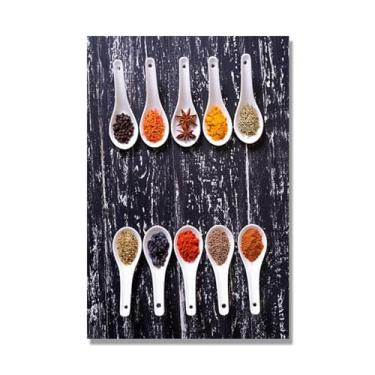 Imagem de Arte de parede colorida em tela para especiarias e colher de tempero | Decoração de cozinha vintage | Arte moderna para casa e sala de jantar (especiarias mistas 23). 60 x 90 cm - 23,7 x 35,5 pol sem
