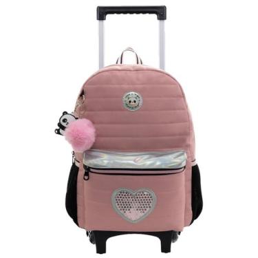 Imagem de Mochila Rodas 16" Tween Mala Panda Holográfica Meninas Teen, Rosa