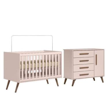 Imagem de Jogo de Quarto Infantil Q Encanto Retrô com Cômoda e Berço Rosa - Qmov