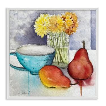 Imagem de Stupell Industries Arte giclée emoldurada branca de frutas e xícara de chá de cozinha moderna, design por Stephanie Fielden, 12 x 12