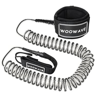 Imagem de WOOWAVE SUP Leash Premium Stand Up Paddle Board Coleira de prancha de surf enrolada 8/3 m Fique a bordo com carteira à prova d'água/capa de telefone (núcleo preto transparente, 2,4 m e 7 mm)