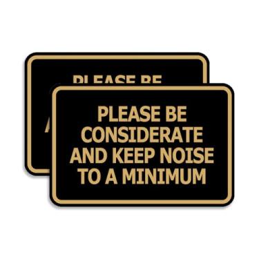 Imagem de Signs ByLITA Moldura clássica, Please Be Considerate and Keep Noise to a Minimum Sign (preto dourado) - Pacote grande com 2