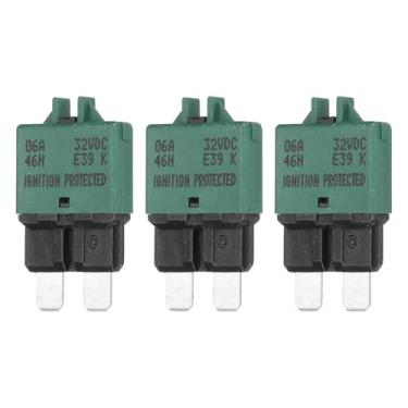 Imagem de DMiotech Pacote com 3 mini fusíveis de reinicialização manual, 32V DC 6A ATC/ATO Disjuntor Auto Fusíveis de Lâmina de Perfil Baixo para Carro Caminhão SUV, Barco Marítimo Motocicleta, Verde Escuro