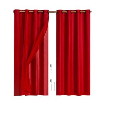 Imagem de Cortina Veda Luz Blackout Blecaute PVC Com Tecido Voil Para Janela e Porta(Vermelho-200x140)