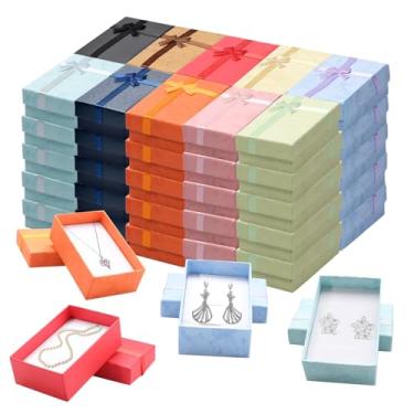 Imagem de TANEMUDO Conjunto de 200 caixas de presente de joias com laço de fita, 10 cores, pequenas caixas de papelão vazias para aniversários, casamentos, aniversários