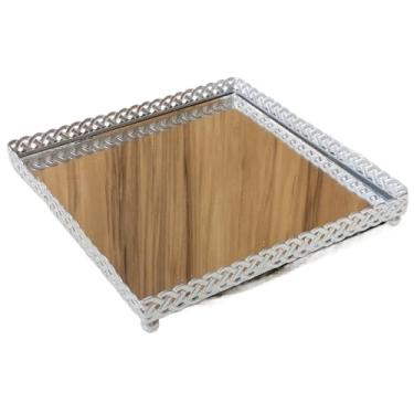 Imagem de Bandeja Decorativa Espelhado Multiuso Retangular/Quadrada para Banheiro Lavabo(Prata Quadrado 18x18)