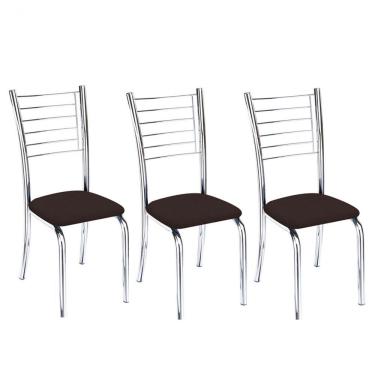 Imagem de Kit 3 Cadeiras Iara Cromada Para Cozinha Marrom