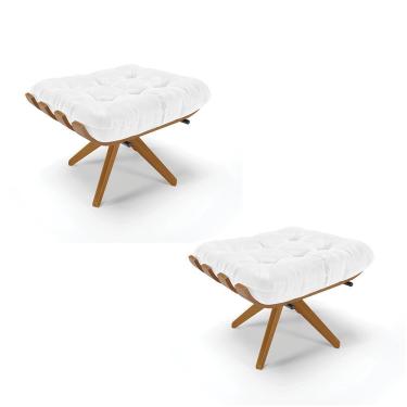 Imagem de Kit 02 Puffs Giratório Branco Base Madeira Ma25 - D'rossi