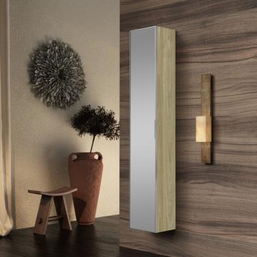 Imagem de Armário Vertical Para Banheiro 160cm 3 Prateleiras 1 Porta Espelhada Bumi Wood