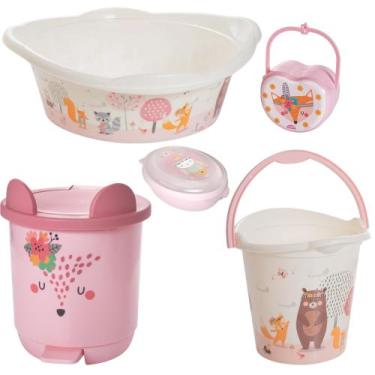 Imagem de Kit banho do bebê 5 peças bacia decorada ludica plasutil + balde + lix