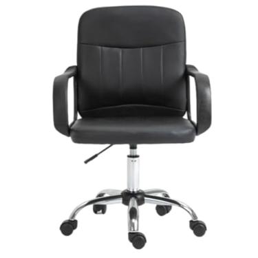 Imagem de Prizi Banqueta Giratória com Braços, Couro PU Preto, Altura Ajustável 92-112cm, Base Cromada