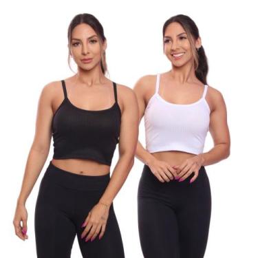 Imagem de Kit 2 Top Cropped Alcinha Canelado Feminino Lisa Básica - Brás e Cia, 