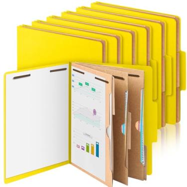 Imagem de 12 pastas de classificação tamanho carta 3 divisórias de bolso pasta de arquivo de funcionários com 2 prendedores de pinos, suporte de arquivo de prensa resistente de expansão de 5 cm para documentos