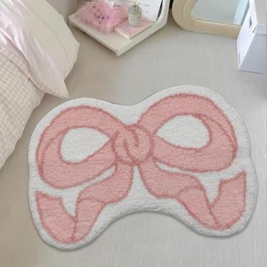 Imagem de Urtlmaji Tapete de laço Coquette Tapete de banho rosa, tapetes de banheiro antiderrapantes fofos tapetes de microfibra para decoração de arco de pelúcia, decoração de quarto infantil, lavável e