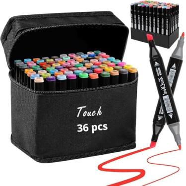 Imagem de Estojo de Canetas Marcadoras Ponta dupla - Kit Profissional e escolar com Cores Vibrantes e Tampa Codificada por cores permanentes - Linha Premium (36)