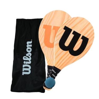 Imagem de Kit de Frescobol Wilson Madeira Pinus 2 Raquetes 1 Bola, Preto