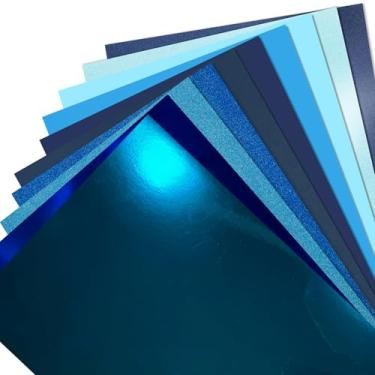 Imagem de Pacote com 30 folhas de papel cartolina azul, 20,3 x 30,5 cm, papel brilhante metálico espelhado de 250 gsm/41,7 kg para fazer cartões, material de álbum de recortes de origami