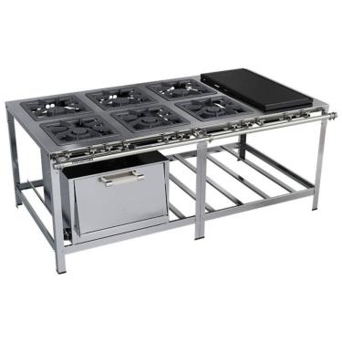 Imagem de Fogão Industrial Stori Premium 6 Bocas 40x40 Forno Com Chapa M23 Aço Inox 430 Metalmaq Fogão Baixa Pressão