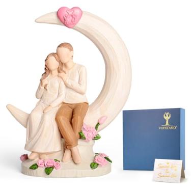 Imagem de Presentes de marfim para aniversário de 14 anos - Estatueta de casamento para casal, esposa, namorada, casal na lua com estátua de resina de pomba, presente romântico para aniversários de dia dos