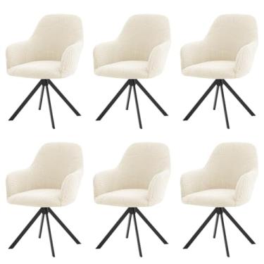 Imagem de Lzyjckh Capa elástica para cadeira de jantar com encosto curvo, Capa para cadeira de bar giratória com braços, para decoração de sala de estar, quarto e casa,Beige 6pcs