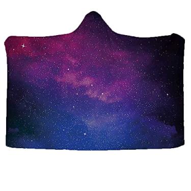 Imagem de Cobertor com capuz infantil Galaxy, nebulosa rosa e azul em céu noturno estrelado, espaço, ciência, mundo, astronomia, impressão, usado para sofá, escola, viagem em família, piquenique, transporte, L