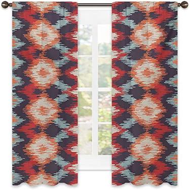 Imagem de Cortina de isolamento térmico tie dye, estampa de estilo de tecelagem tie-dye duplo Batik, cortinas blackout com absorção de som para decoração de sala de jantar/festa, L 132 x C 239 cm vermelho