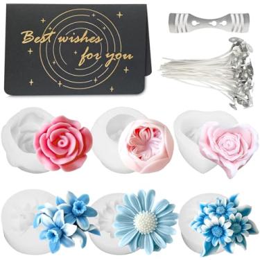 Imagem de 6 peças de molde de silicone para vela de flor 3D moldes de vela de resina para fazer velas com mechas faça você mesmo sabão cera resina artesanato molde de decoração de casa caixa embalagem