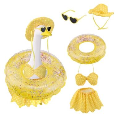 Imagem de BOXOB Traje de Biquíni Havaiano de Ganso, Traje Praia Verão Amarelo Ganso com Óculos Sol e Boia Natação para Decoração Jardim Ao Ar Livre