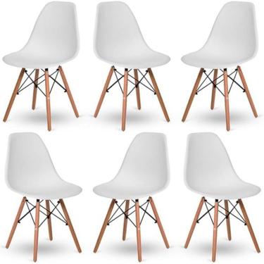 Imagem de Conjunto Com 6 Cadeiras Eiffel Brancas – Design Moderno Com Base De Madeira Pé Palito