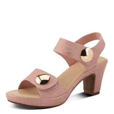 Imagem de PATRIZIA Sandálias femininas DADE-WOVEN de velcro - Couro sintético texturizado com detalhes de botão dourado, ajuste ajustável, Blush, 9.5-10