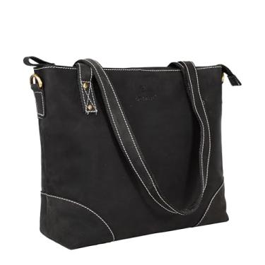 Imagem de ROCHERE Bolsa pequena de couro – Bolsa feminina estilosa e durável, bolsa de ombro de couro genuíno premium para trabalho, viagens, compras e uso diário (preto)
